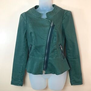 Free People Olive Green Peplum Asymmetrical Zip Front Jacket Blazer Women 4